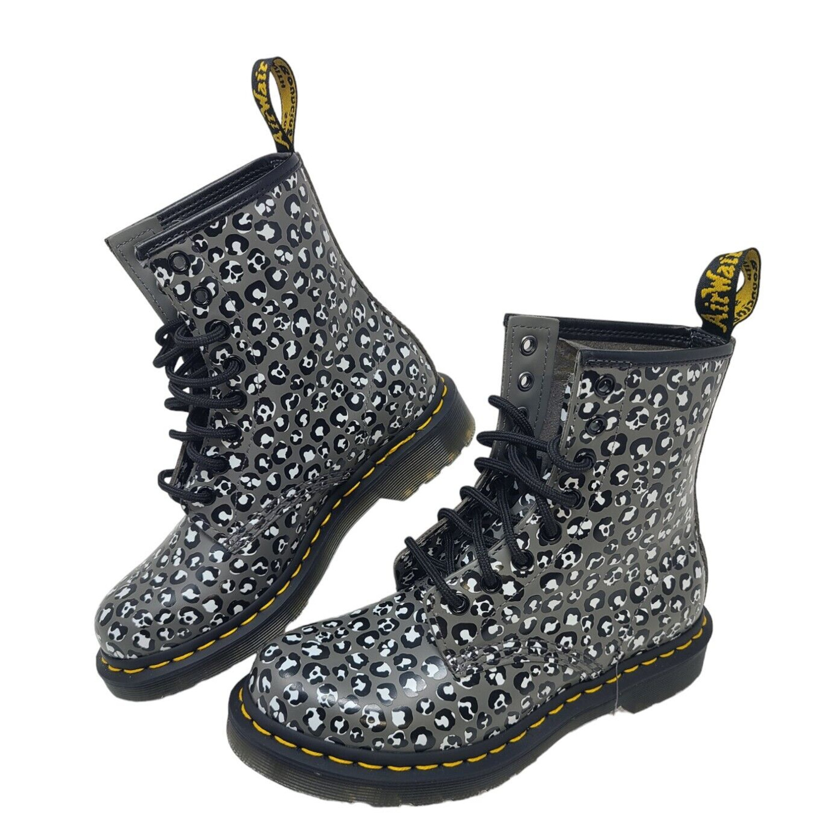 DOC DR MARTENS GUNMETAL 1460 LOUD LEOPARD Leather Boots Sz 6 Grunge Whimsigoth