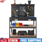 48" Multifunctional Workbench with Pegboard Power Outlets & 2 Drawers for Garage