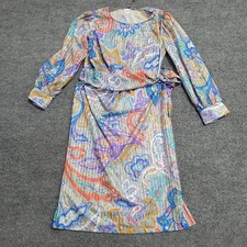 Ajax Dress Womens Size 14 Multicolor Paisley Pleated Long Sleeve Midi USA Made