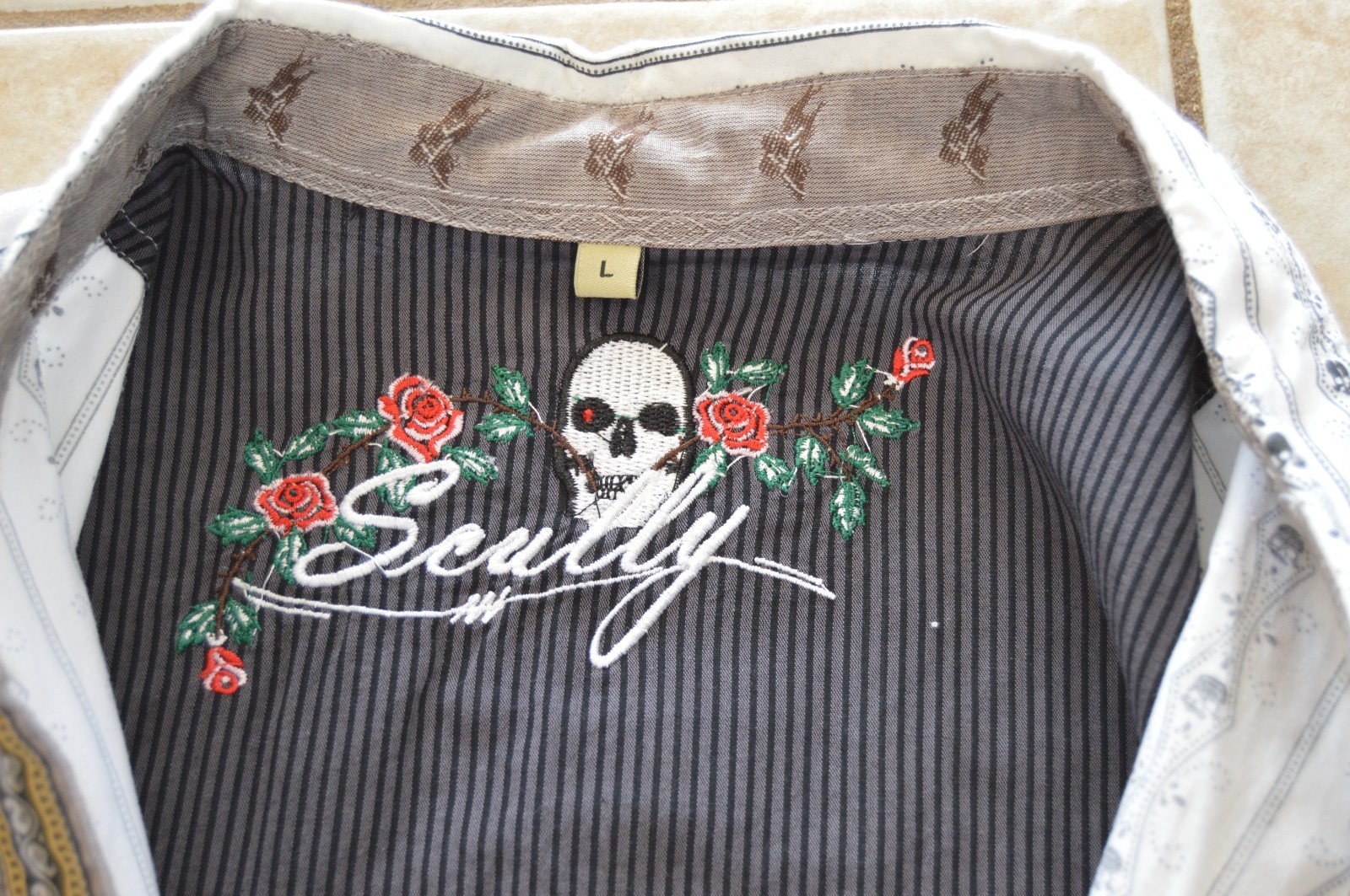 Scully Men's Button-Down Dress Shirt White Skull … - image 8