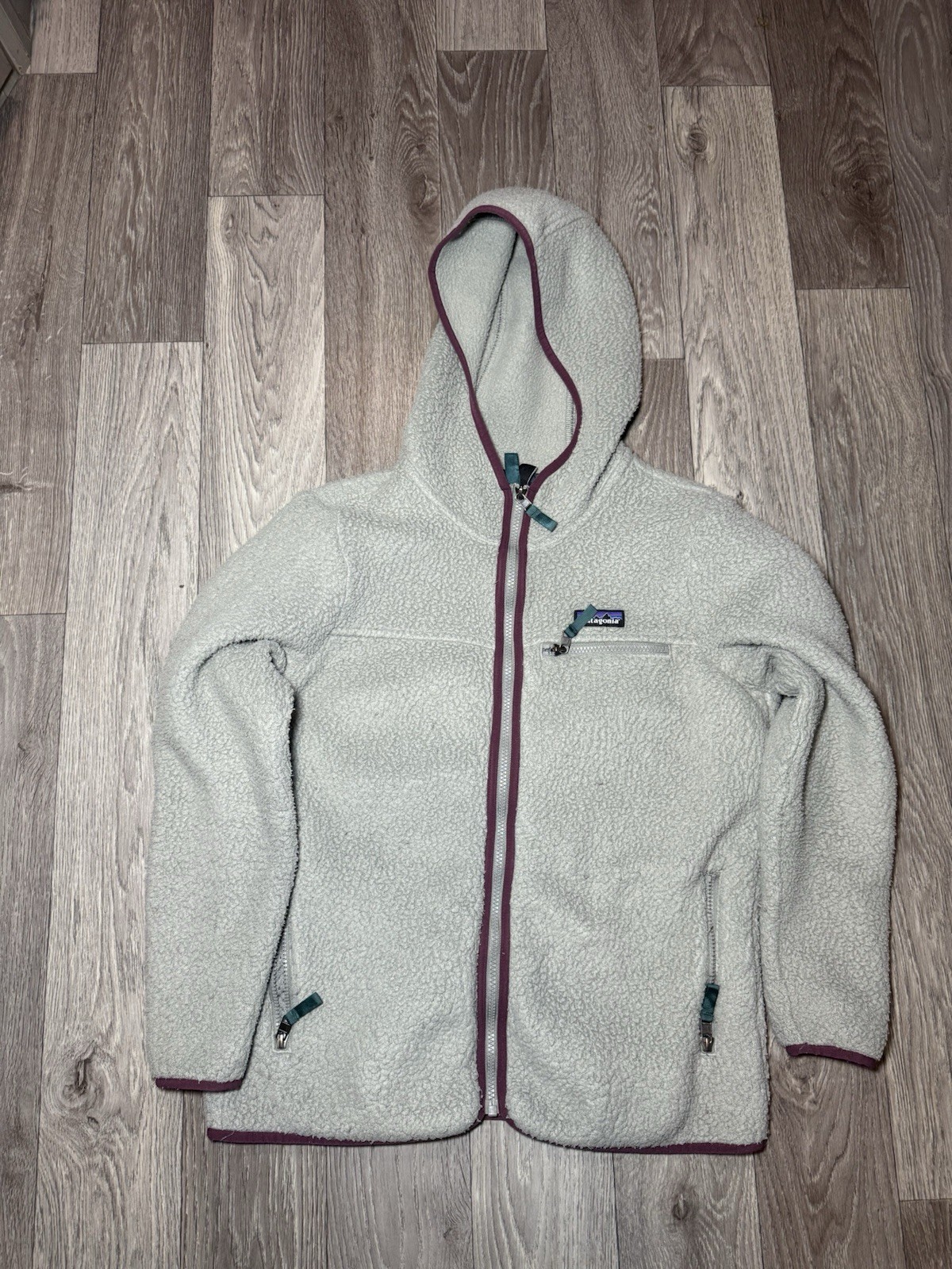 Patagonia Hoodie Womens Gray Purple Full Zip Sherpa Fleece Shearling Deep Pile