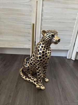 New One of a Kind Gold Cheetah Leopard Canister with Toilet Brush (Large 14'')