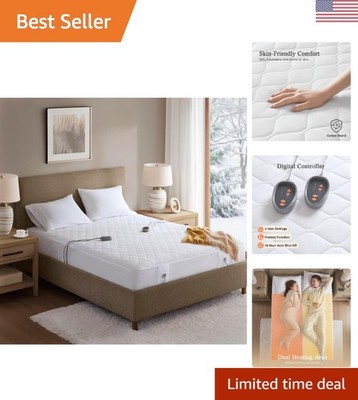 Cotton Blend King Heated Mattress Pad - Quilted, Machine Washable, Safe & Cozy