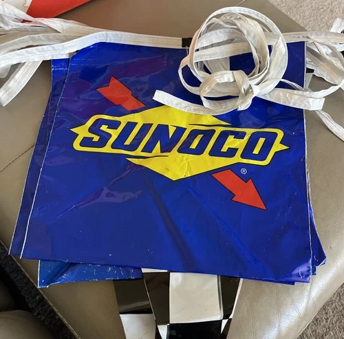 Vintage used 20 Ft Sunoco NASCAR Checker Flag Race Tailgate ManCave Party Banner