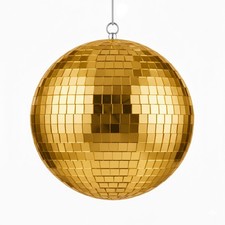 8", 10", or 12" Gold Mirror Disco Ball 1960s 70s Party Decor w/ Hanging Ring