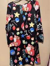 Christmas Santa Claus Print Knit Sleepshirt Nightgown Black Multicolor Size S