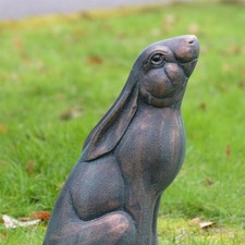 Large Stargazing Rabbit Sculpture - Verdigris Garden Animal Ornament Statue