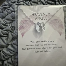 Silvertone Angel Wings Pendant Necklace Heavenly Angel Necklace Silver Tone