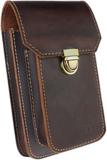 Genuine Leather Waist Bag Belt Pouch Fanny Pack for Cell Phone Coffee