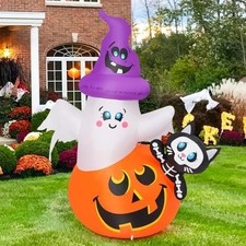 5 FT Halloween Inflatables Pumpkin Ghost Cat Outdoor Decorations Blow up Yard wi