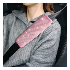 Bling Car Seat Belt Shoulder Pads, 2PCS Rhinestone Crystal Auto Pink