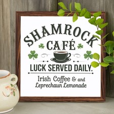 St Patricks Day Gift Wooden Plaque Shamrock Cafe Luck Served Daily Design Decor