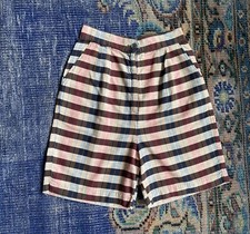 Vintage XS 50s Plaid Shorts High Waist Long Bermuda blue red pinkCotton 24 EUC