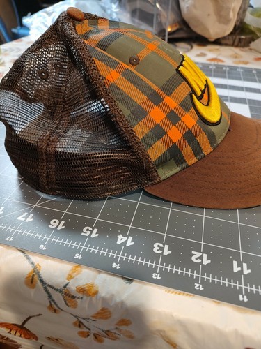 Nike Swoosh Mütze bestickt Logo kariert verstellbar Mesh Druckknopflasche braun orange - Bild 4 von 7