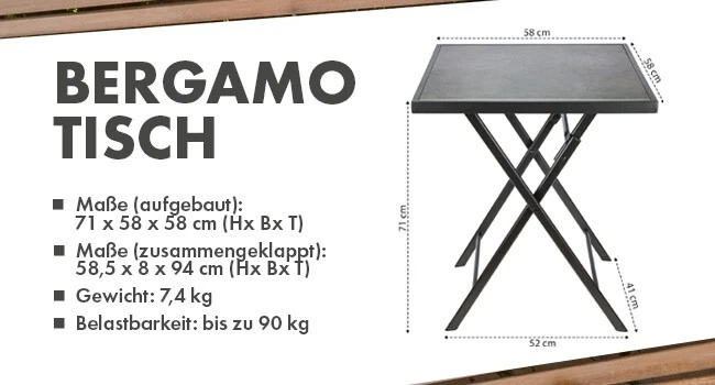 Balkontisch 60x60 klappbar Gartentisch eckig Holz Stein Optik Bistrotisch Metall - Bild 3 von 4