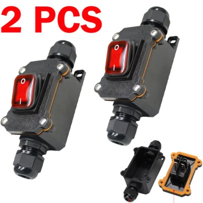 2Pcs Inline Cord Switch 20/30A Red LED Light ON Off Switch Waterproof Outdoor