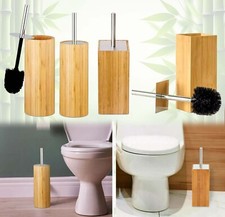 Bamboo Wooden Toilet Brush & Holder Set Butler Stand Heavy Duty Bathroom Cleaner