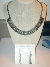 LOT OF 2: Lia Sophia MATRIX NECKLACE (NWT) & POP ART EARRINGS - LOTS OF SPARKLE