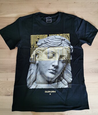 F4NT4STIC T-Shirt Round Neck L schwarz mit Frontdruck grau/gelb NEU!
