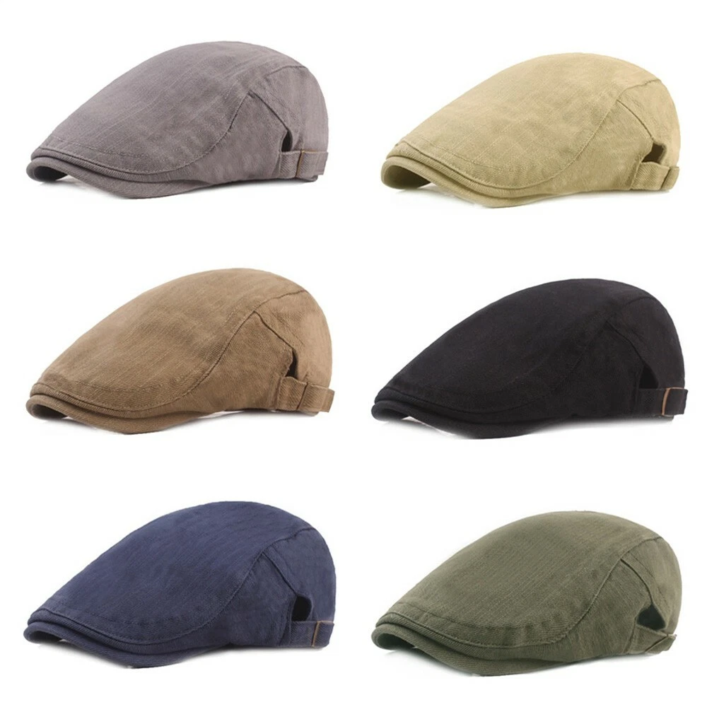 Men Casual Adjustable Solid Newsboy Hat Summer Caps Cotton Beret Flat Sun  Cap