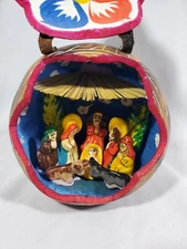Nativity Scene in Hand Painted Gourd Mate Burilado Peruvian