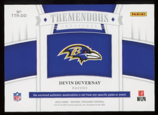 2020 PANINI NATIONAL TREASURES #16/99 DEVIN DUVERNAY ROOKIE TREMENDOUS RELIC RC - Image 2 of 2