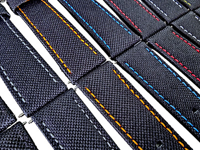 High Quality Canvas Nylon Sailcloth Watch Strap Band Black Mens 18 20 22 24 mm 