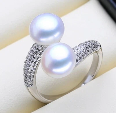 BENIAMINO 925er Sterling Silber Double Pearl Ring Süßwasser Perle Zirkonia OVP