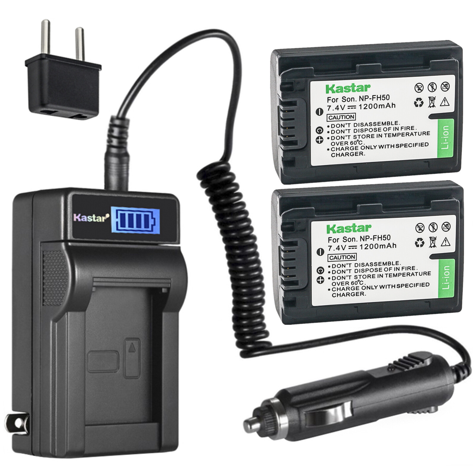 Kastar 2 NP-FH50 Battery + Charger For Sony NPFH40 DSC-HX100 HX1 DSLR-A330 A390 
