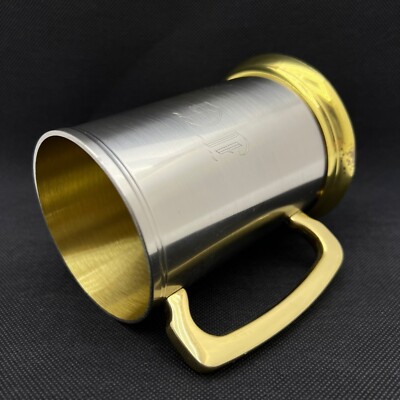 Mug Cup Coffee Tea Spain Stainless Steel Thick Heavy Color Gold Silver Very Nice