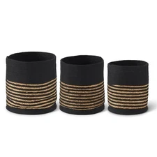 ROUND BLACK COTTON & GRASS WOVEN BASKETS 3 Size Options