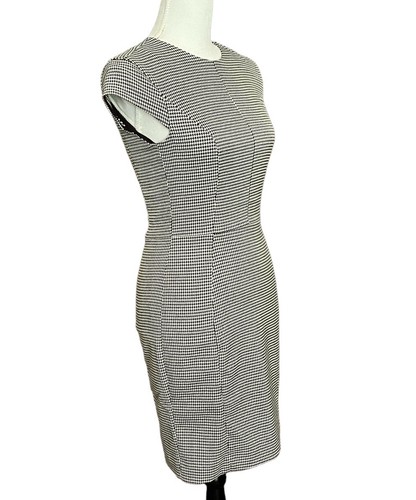 H&M Sheath Dress Black White Check Cap Sleeves Career Business Wear Size 2 NWT - Picture 3 of 9