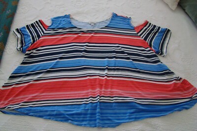 COOL, STRETCHY COLD SHOULDER STRIPED BLOUSE by AVENUE, SZ 30/32 (5X)