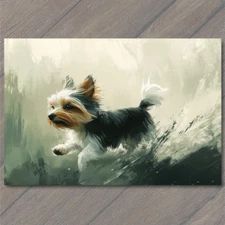 Art Print Energetic Yorkie Painted Look Cute Puppy Running Joyful Style