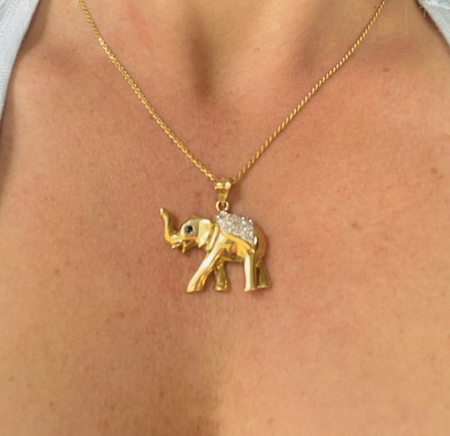 14K Yellow Gold And Diamond Elephant 