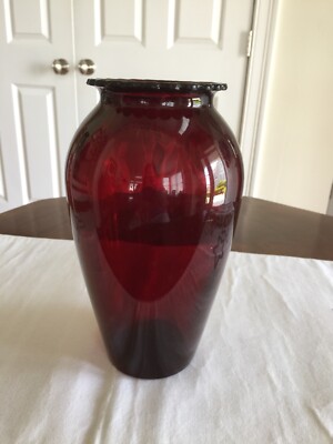 Vintage Anchor Hocking Depression Glass Royal Ruby Red  Vase Ruffled Top 9''