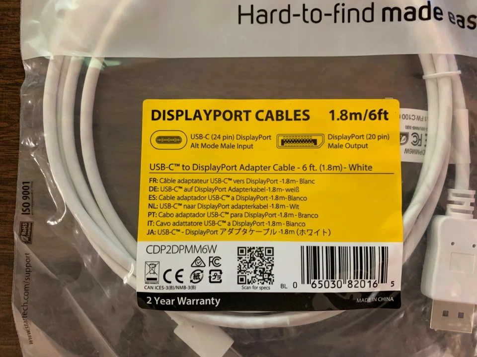 STARTECH USB-C to DisplayPort Adapter Cable CDP2DPMM6W 1.8m/6ft - Image 2 of 3