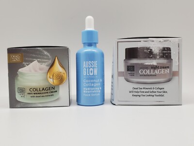 DEAD SEA COLLAGEN 3pc Set w Dead Sea Salts Night Cream + Serum + Eye Cream