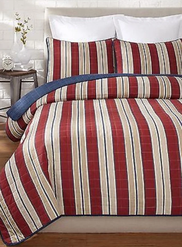 TWIN - Nautica - Grand Port - Caqui, Vino, Rayas Azul Marino y Blanco JUEGO DE JAMÓN Y EDREDÓN Foto 3 de 4