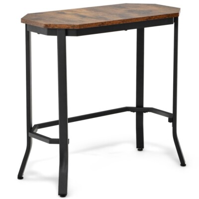 Narrow End Table Accent Steel Frame Side Sofa Home Table w/ Wood Grain Tabletop