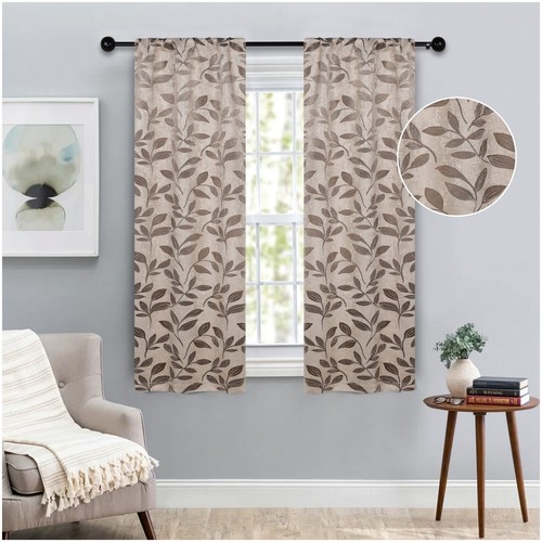 Leaves Washable 26" Wide Rod Pocket Room Darkening Blackout Curtains, Set of 2 - Picture 61 of 173