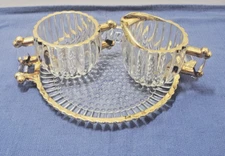 MCM Jeanette "National" Ribbed Gold Trim Sugar, Creamer &  Serving Tray