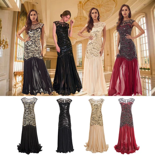 Deluxe Womens Dress 1920s Gatsby Flapper Long Sequin Retro Party Evening Cosplay - Picture 6 of 28