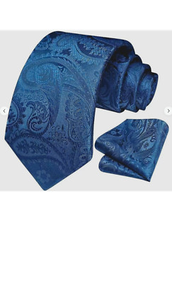 HISDERN Green-Blue Mens Tie Paisley Floral Tie plus Formal Handkerchief