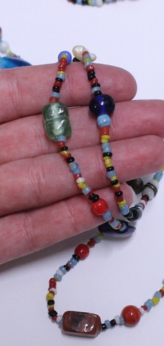 Antique Venetian Glass Beaded Long Colorful Necklace 28" - Picture 2 of 3