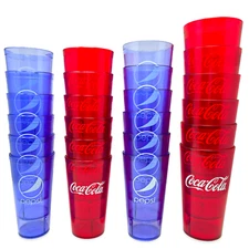 20-32oz Restaurant Grade Red-Blue Coca Cola-Pepsi Heavy-Duty Plastic Tumblers