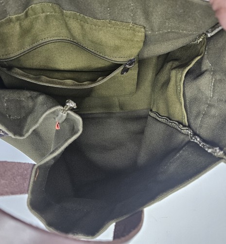 CB Station Green Canvas Tote Leather Handle Military Style Bag - Picture 8 of 12