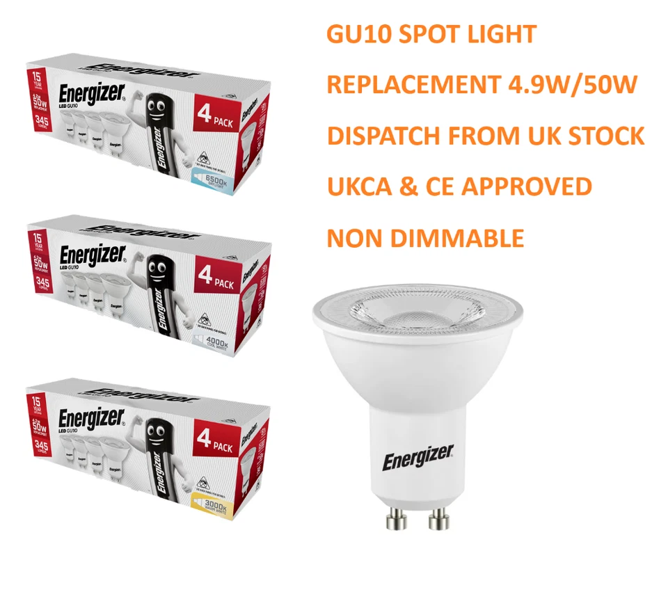 Energizer LED GU10 Bulbs Down Spotlight Warm Cool Day light 4.9W Pack of 4 - 8