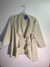 Kay Unger Womens Blazer Long Sleeve Jacket Beige Sz 8 With Ruffle Detail