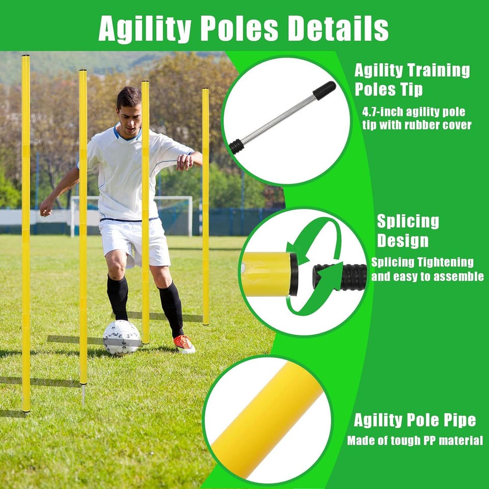 Soccer Equipment 10pcs Soccer Agility Poles, 5ft Adjustable